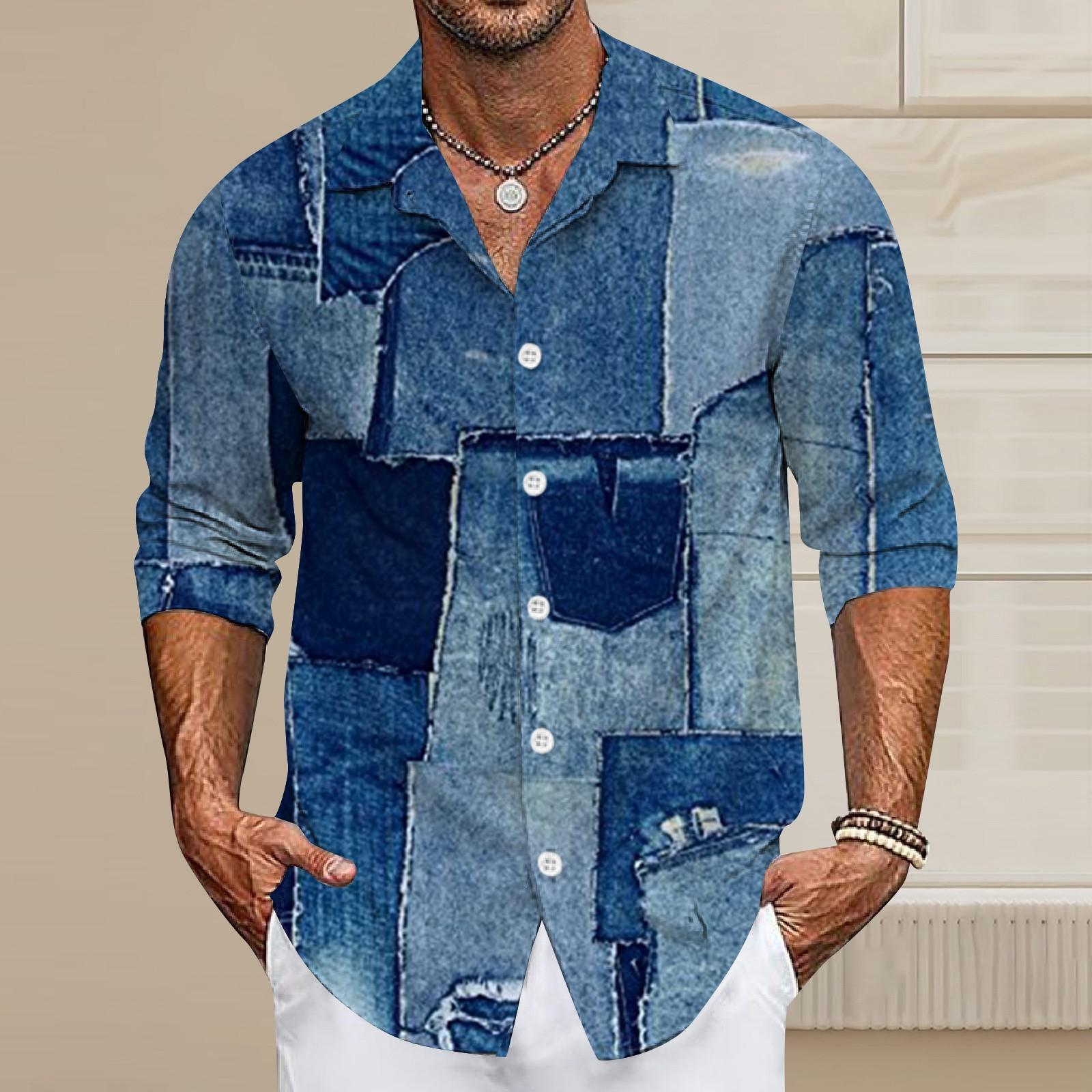 

Мужская летняя новая свободная рубашка с длинным рукавом с принтом, кардиган, пляжная рубашка XXL синий