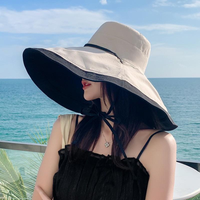 Autumn and winter versatile hat women's oversized brim showing face small bucket hat double-sided can wear beach hat