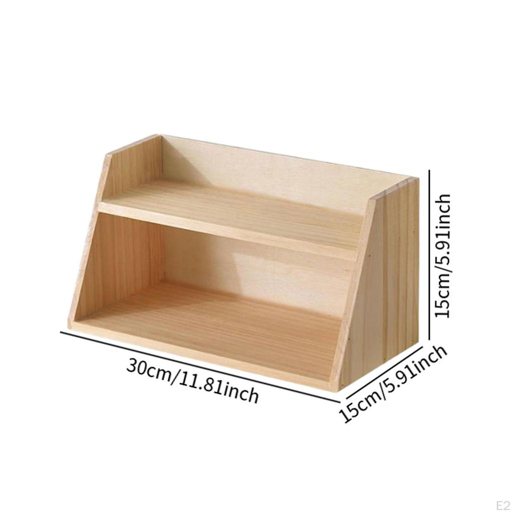 Wood Countertop Organizer Desktop Space Saving Double Layer Mug Tea Storage Display Shelf