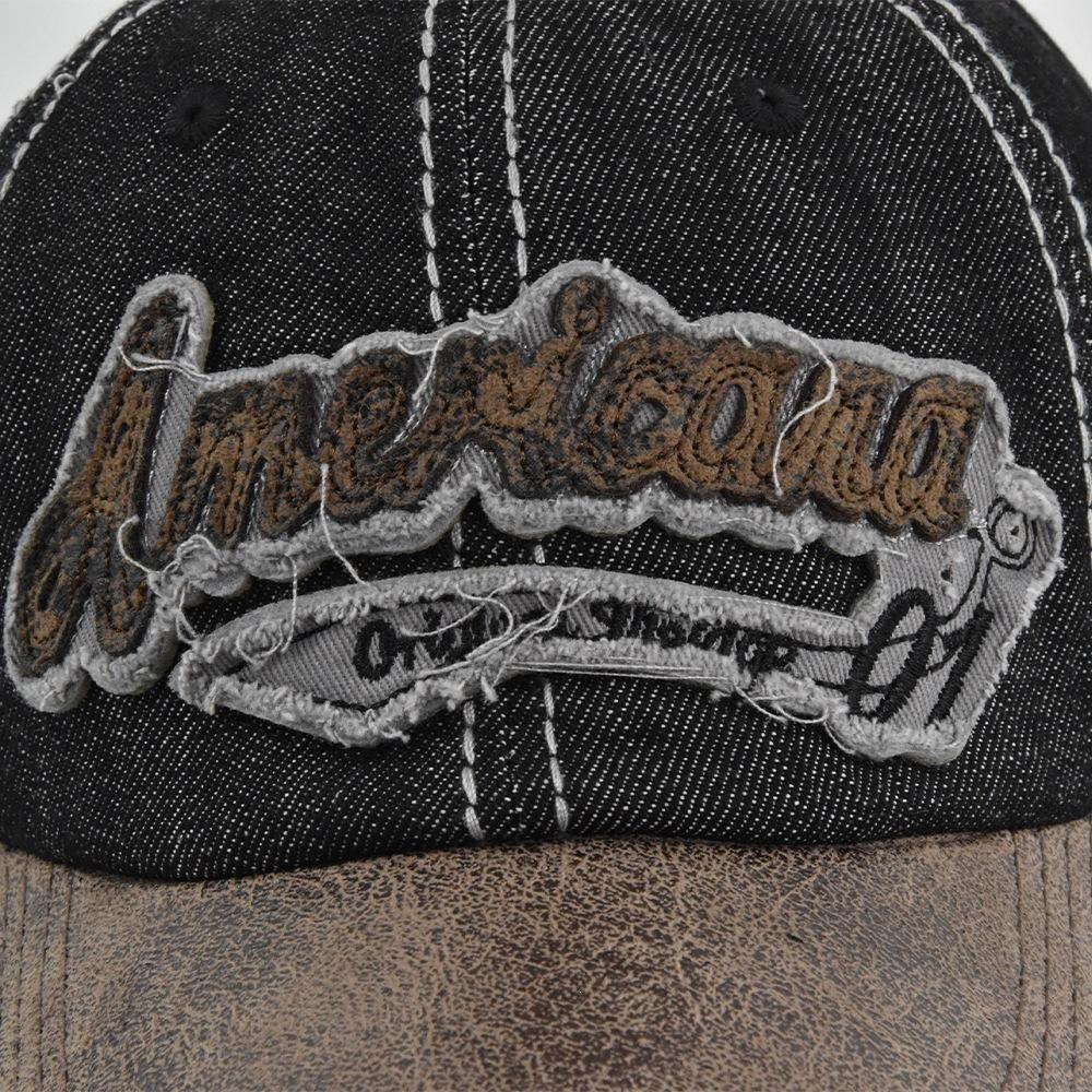 Embroidered Baseball Cap with 3d Appliqué, Denim Embroidered Duckbill Cap, Washed and Distressed Sun Hat, Curved Brim Cap, Wide Brim Cap