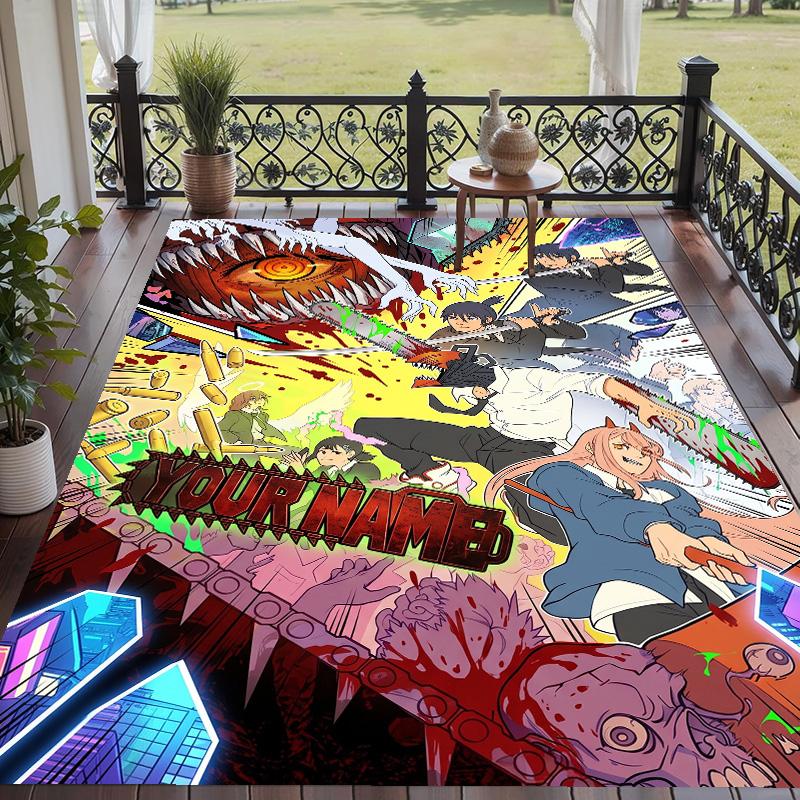 Custom Text Chainsaw Man Pattern Floor Rug Soft Indoor Carpet Mat Living Room Bedroom
