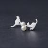 Hypoallergenic Asymmetry Cat Pearl Stud Earring Creative Animal Kitty Stud