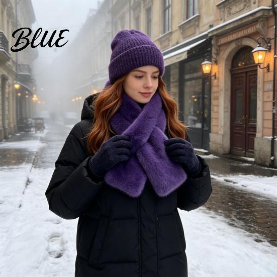 Doppelseitiger Samt-Nackenschal Damen Kunstpelzschal Winter für Kaltes Wetter Kurzer Kragenschal Weich Kreuzschnalle Thermoschal & Nicht sperrig,