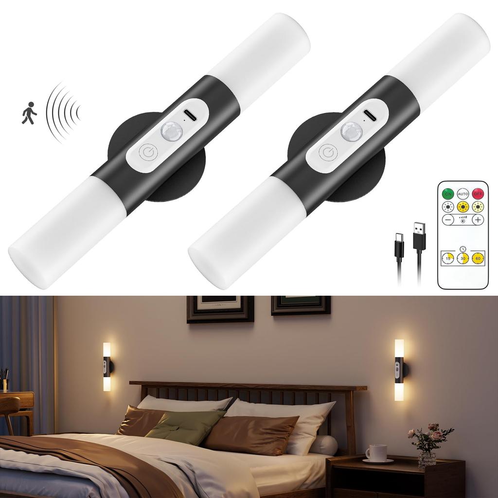 Motion Sensor LED Wall Lights No Installation Required Remote Control Included Dimmable Color Adjustable Rechargeable 2000mAh Bracket Lights Automatic
