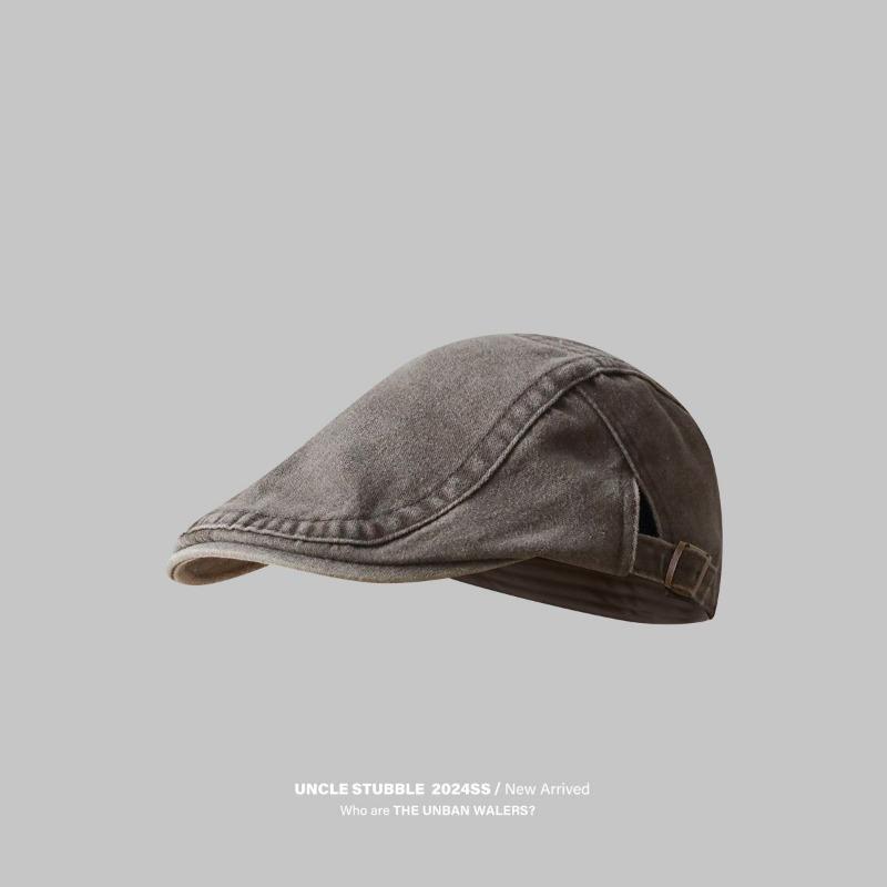 Retro tvättad denim framåtlutad mössa dam gammal litterär basker som framhäver ansiktet liten mössa vår och höst hög känsla