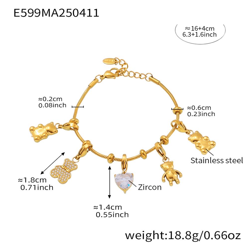 Stainless Steel Multi Bear Charms Bracelets For Women 18k Gold Plated Waterproof Non Tarnish Women's Removable Charm Bracelet