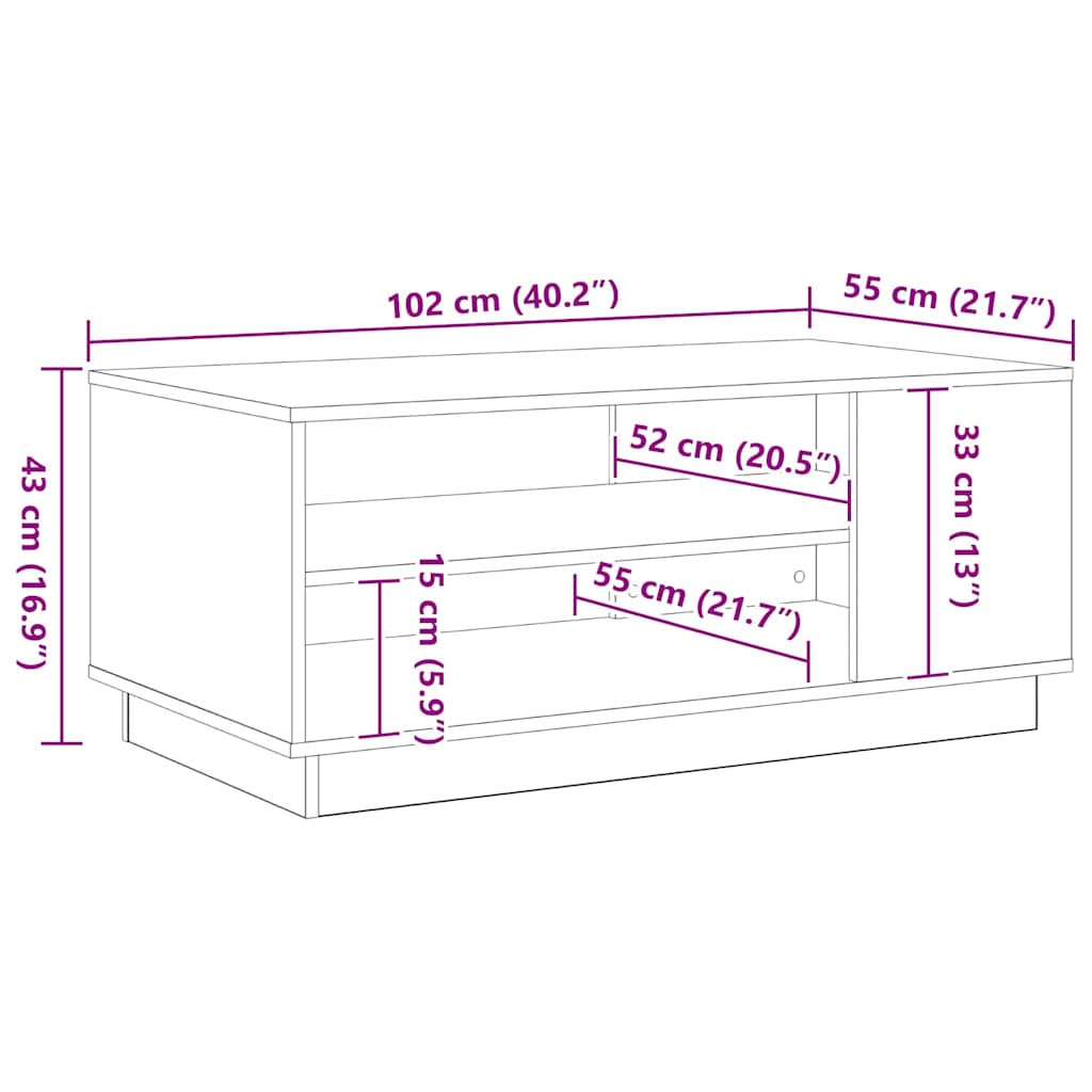 Coffee Table Black Oak Look 102 X 55 X 43 Cm Engineered Wood