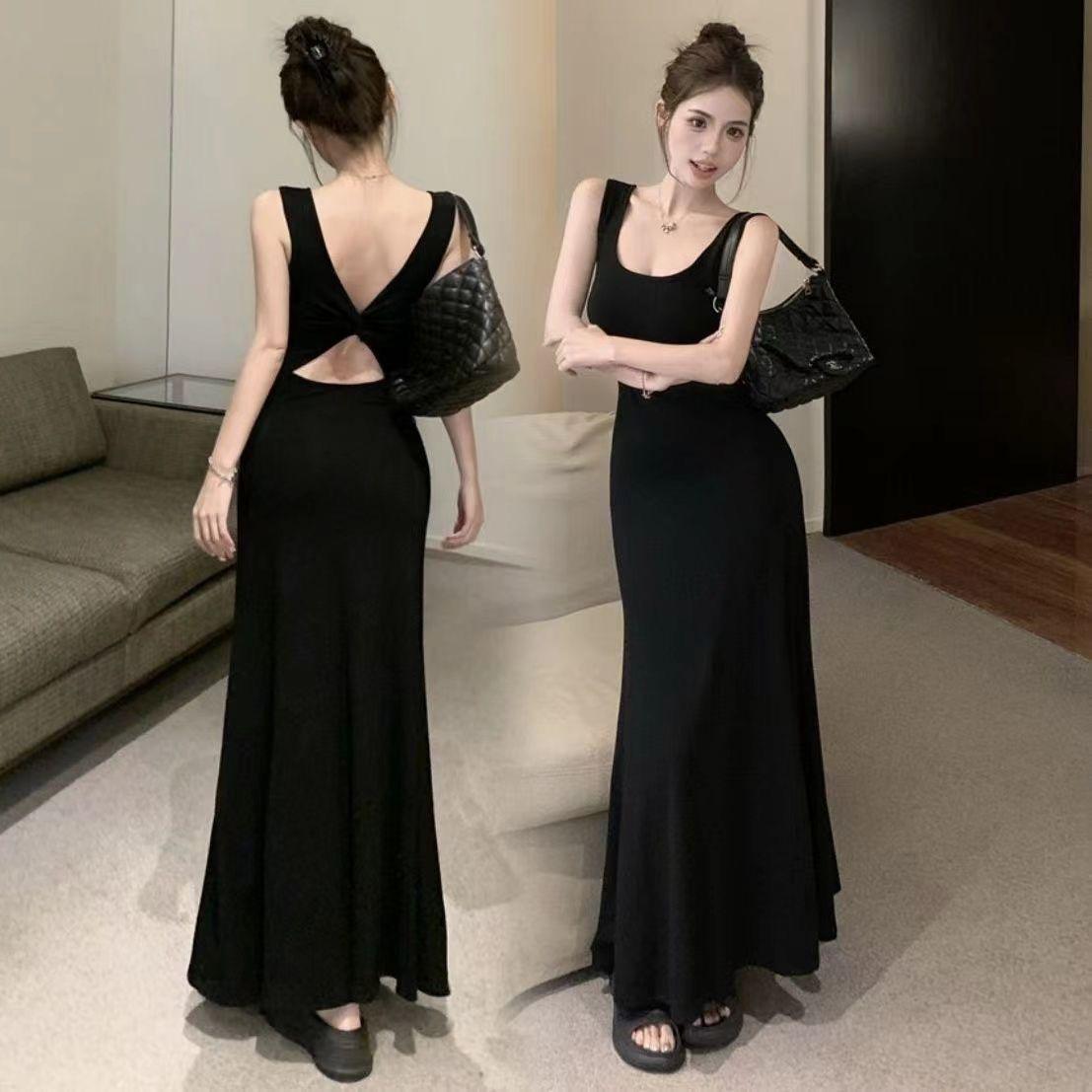 

Black Summer Backless Spaghetti Strap Maxi Bodycon Dress S [For 75-90 lbs]