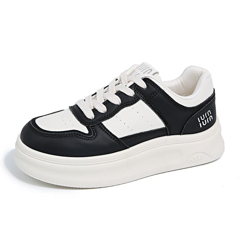 

Muffin thick-soled heightening little white shoes women s 2025 new simple and versatile breathable round head lace-up casual sports shoes 40 чёрный