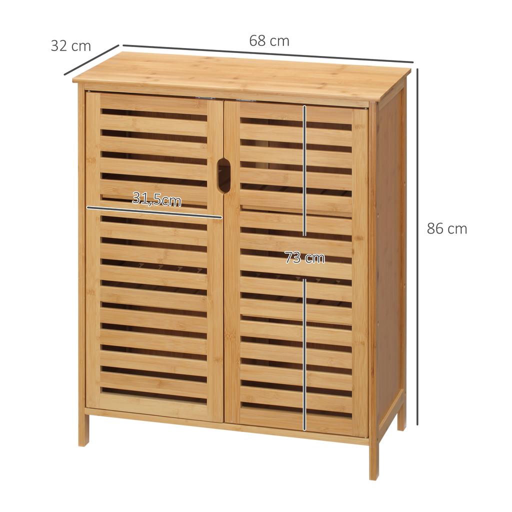 Badezimmerschrank, Bambusschrank mit Lamellendesign für Badezimmer, Flur, Kompakte Größe, Viel Stauraum, Naturholz