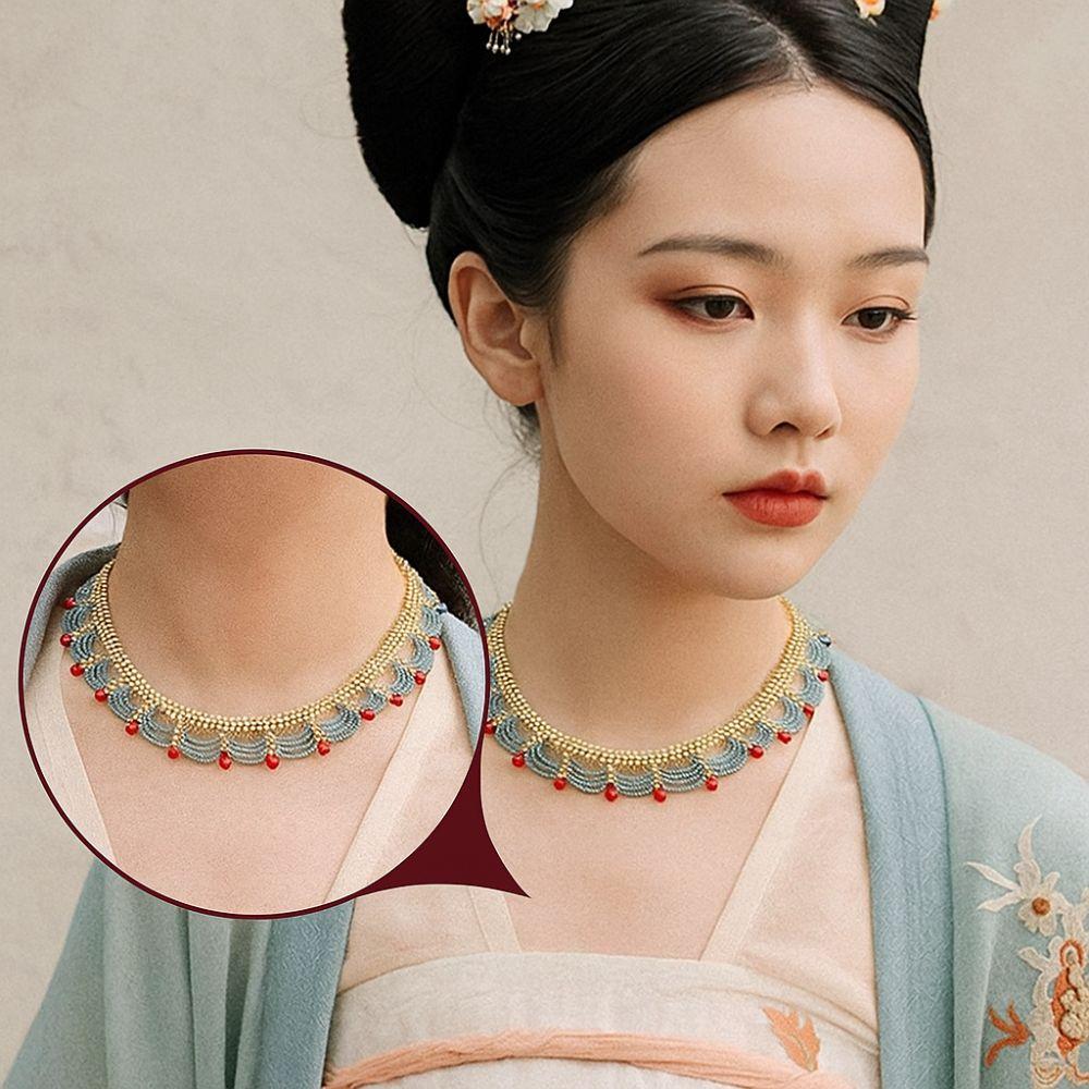 Hanfu Accessories Beads Necklace Ethnic Style Multi-layer Lace Necklace Chinese Style Choker  Girls