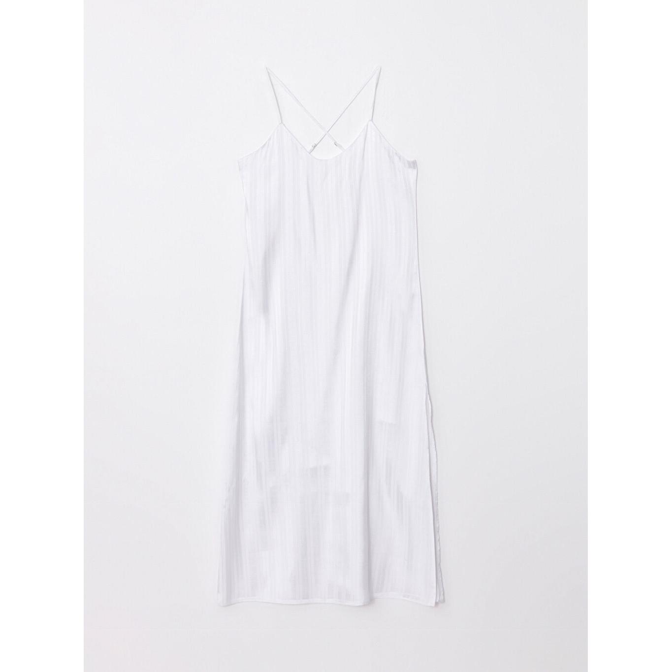 

LCW DREAM Атласная женская ночная рубашка в полоску с v-образным вырезом и ремешком белого цвета