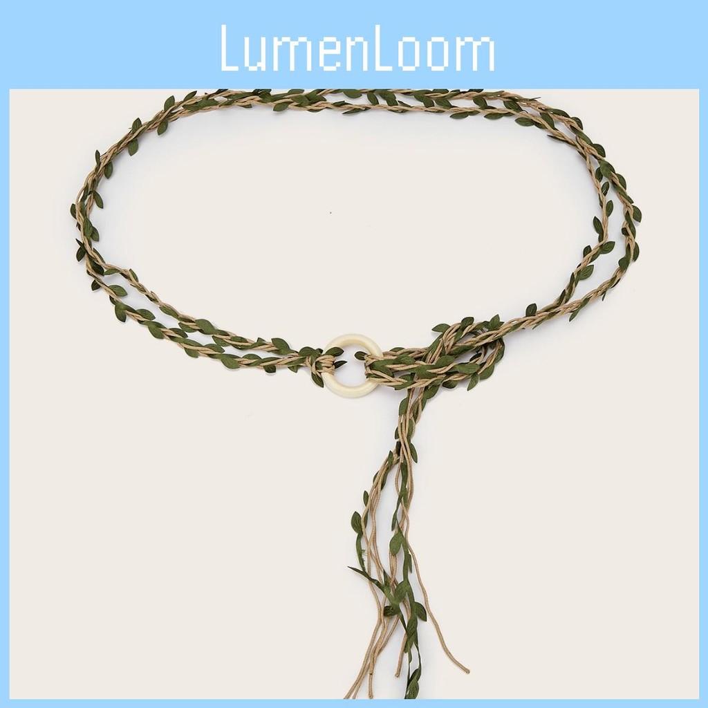 Wooden Circular Creative Buckle Decoration Leaf Branch Design Women Belt Weaving