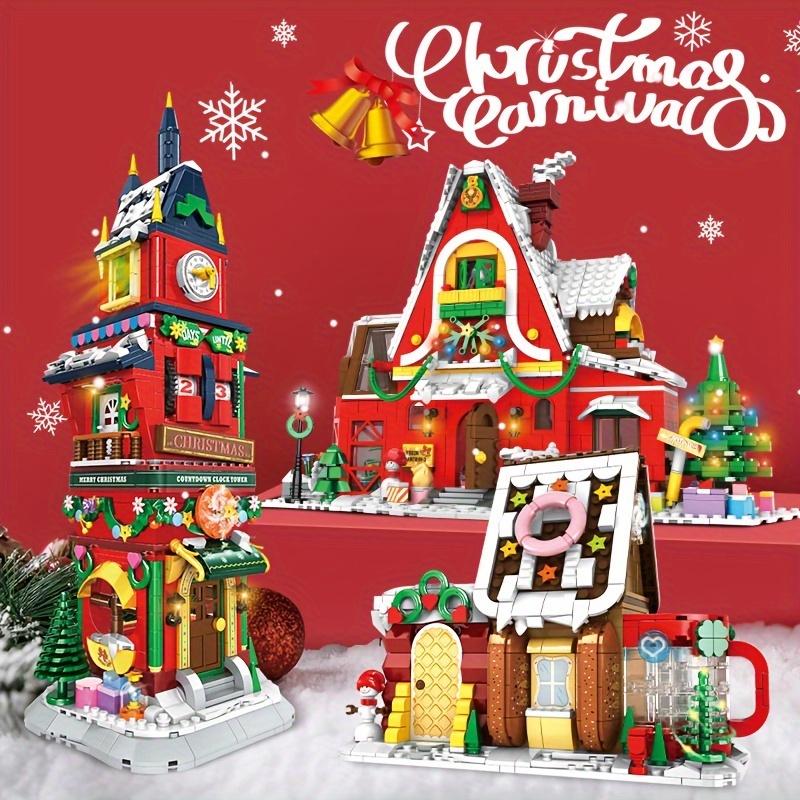 1301pcs Christmas Carnival X Art House Building Blocks Set Festive Red/White DIY Assembly Toy, Compatible with Major Brands, Miniature Christmas Items