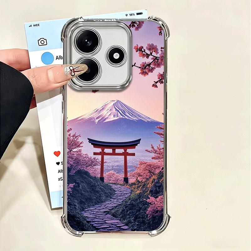 Japanese Pink Cherry Mount Fuji Soft Phone Case For Xiaomi Poco X7 X8 Pro Max X6 X5 X3 F8 Ultra F7 M8 M7 M5S Redmi 15C 15A 15 14