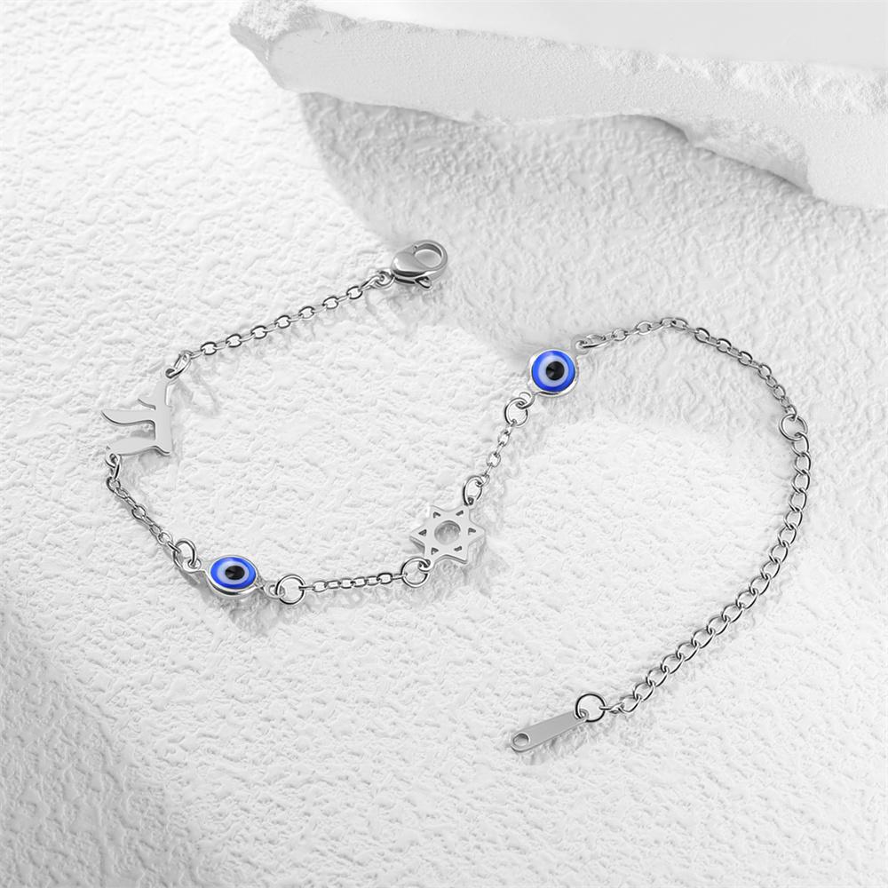 Chai Star of David Charms Bracelets Blue Turkish Evil Eyes Hexagram Stainless Steel Pendants Hand Chain Amulet Je Jewelry