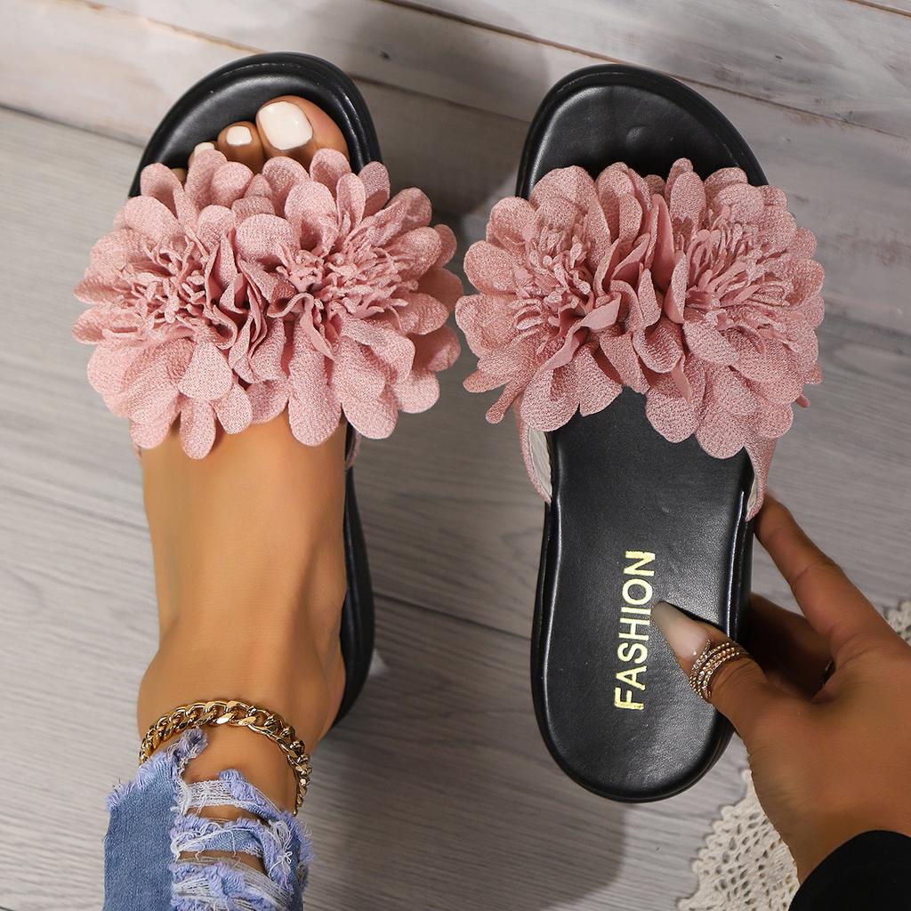 Fashion Fashionable Wedge Sandals for Women 2024 Summer New Beach Thick-soled Flower Decorated High-heeled Slippers for Women Large Size