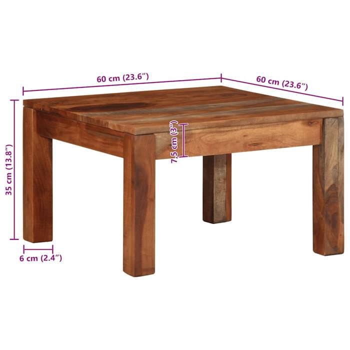 VidaXL Table basse 60x60x35 cm bois massif d'acacia, table d'appoint, table de salon, table latérale, bout de canapé, table 4102374