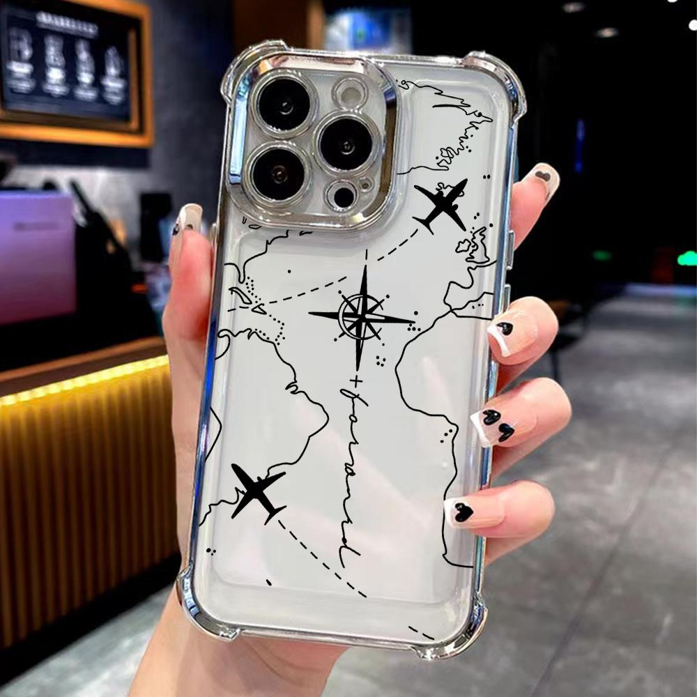 Travel Airplane Route Design Plating Phone Case For vivo Y39 Y29 V40 Y38 Y200i Y03 Y200 V29e V27 Y17s Y78 Y36 Y27 Lite Pro 4G 5G