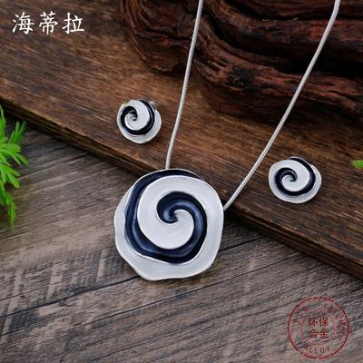 New Enamel Rose Stud Earrings Pendant Set Women's Fashion High Sense Geometric Flower Necklace