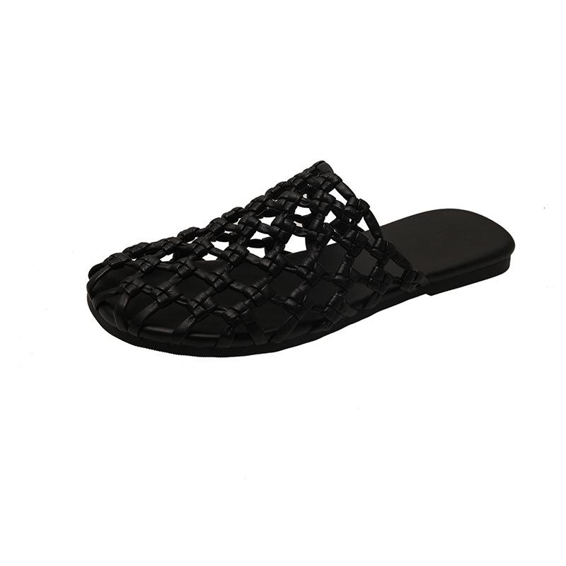 Summer New Breathable Mesh Weaving Baotou One Pedal Flat Bottom Cool Slippers Casual Versatile Women's Shoes