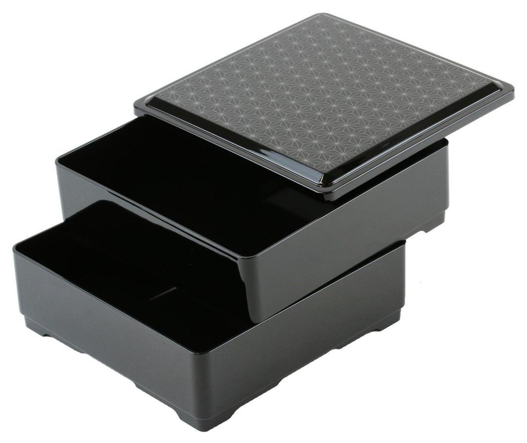 Pearl Made In Jubako Hemp Leaf Yamanaka Individual Metal, Japan, Two-Tiered Box, Square, Black, Lacquer, Meals, K-6340