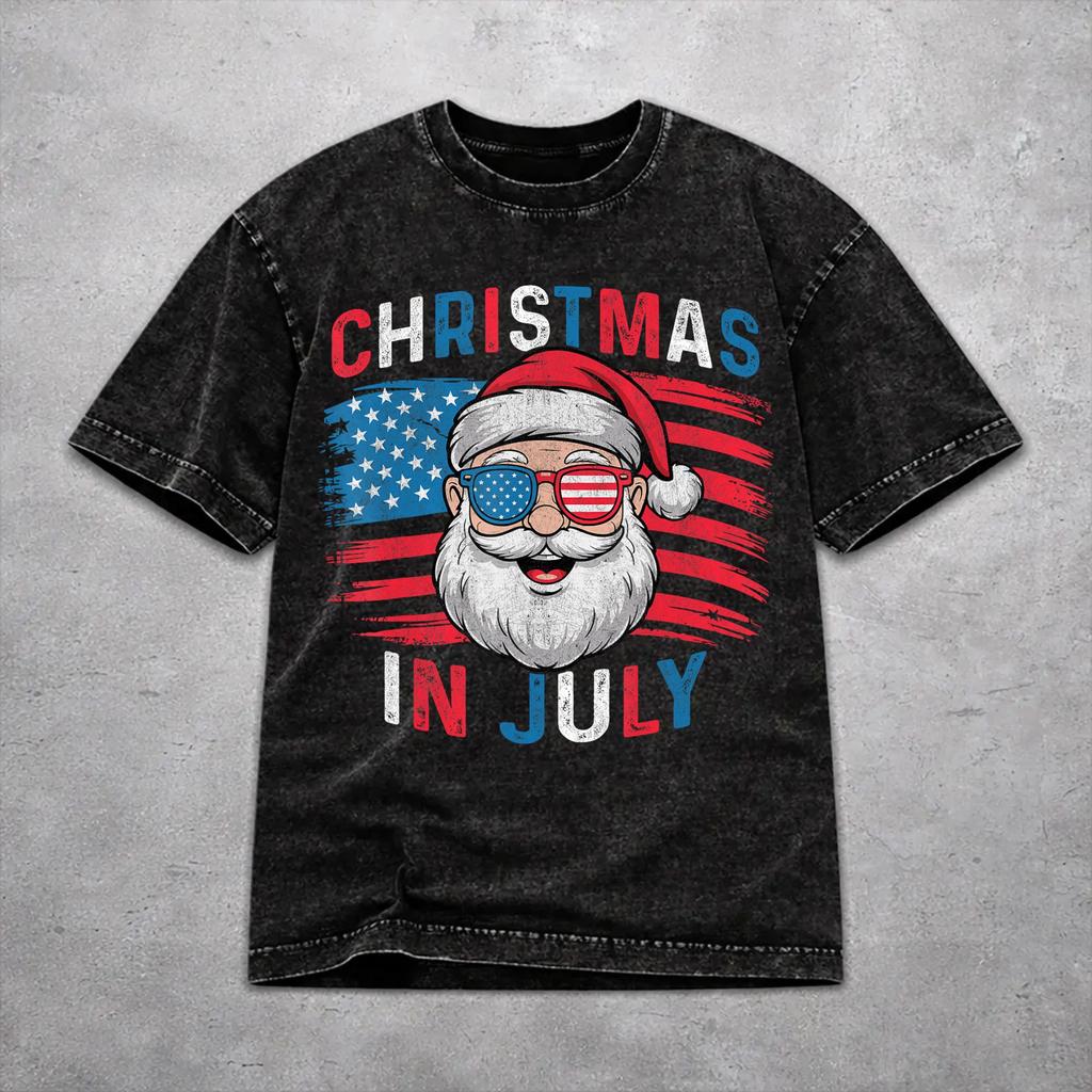 Novelty Men Women Christmas In July Vacation Tee Shirt Oversize Washed T Shirts Outfits