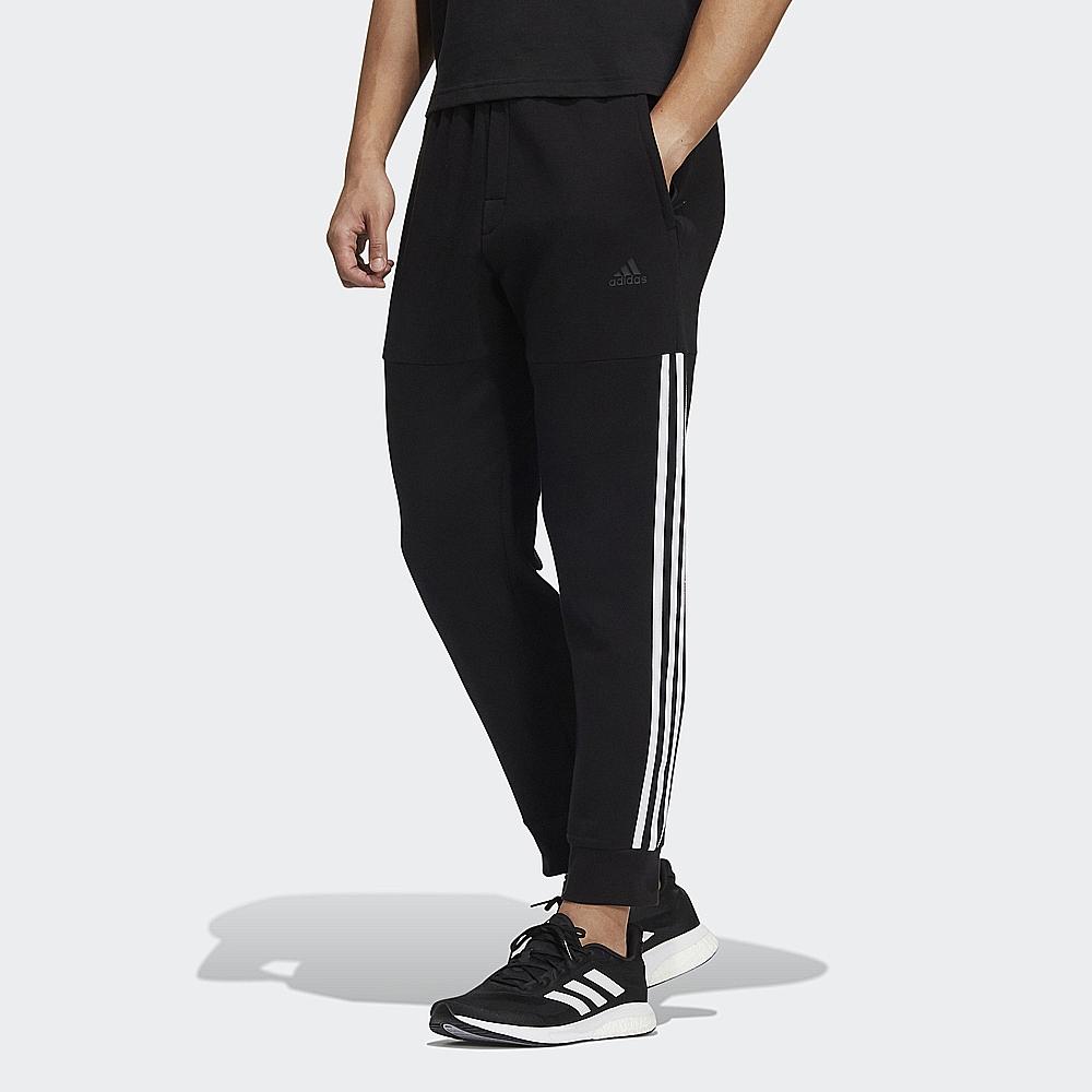 Adidas Contrast Stripe Logo Print Joggers Men Bottoms Black HE7445