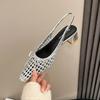 579-6 Woven French Retro Hollow Thick Heel Women's Shoes 2025 Summer New Pointed Bow Empty Sandals
