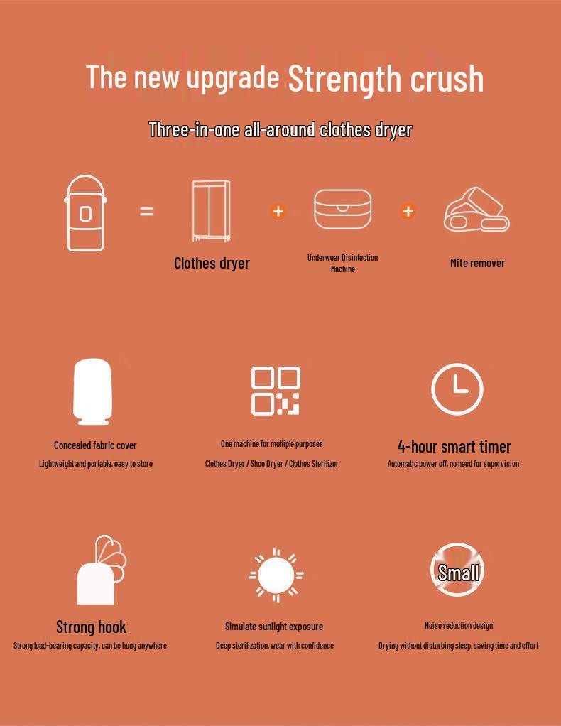 Sèche-linge intelligent portable compact 200W pour les voyages et les déplacements d'affaires - Économe en énergie et facile à ranger