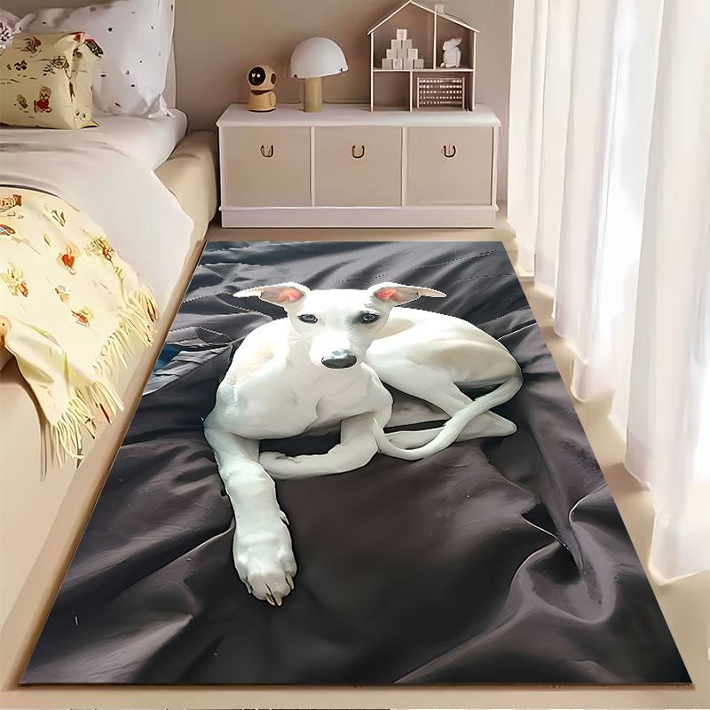 White Greyhound On Black Fabric Suitable As a Non-slip Mat for the Living Room or Bedroom Sofa