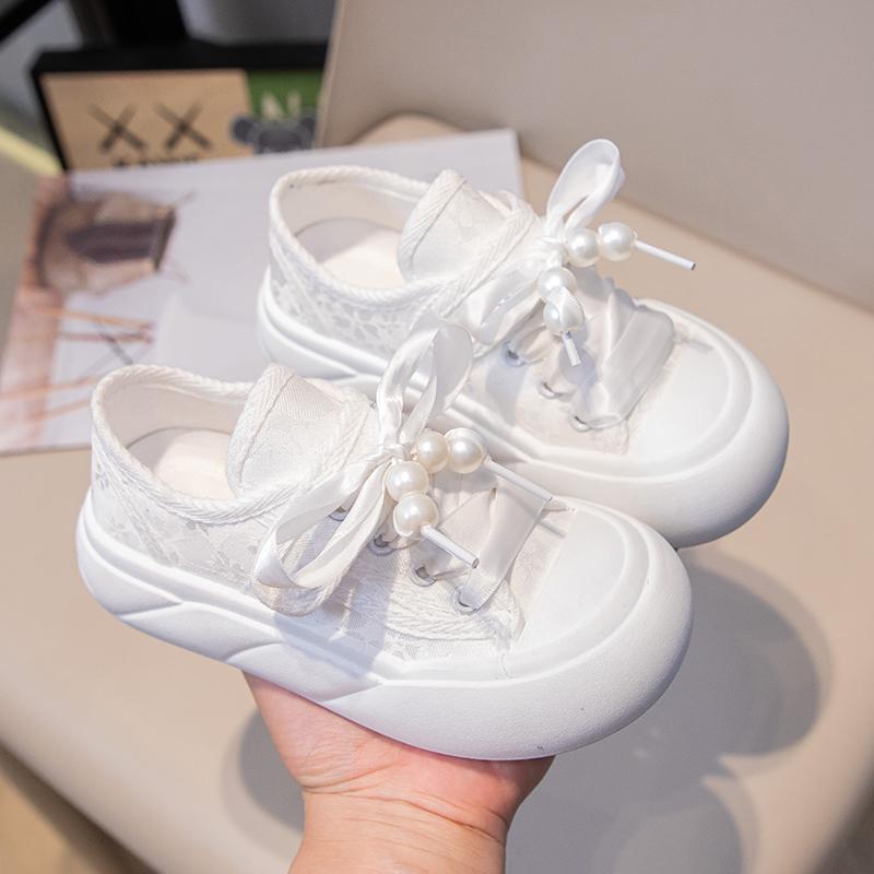 

Children’s Casual Sneakers for Girls Autumn New Toddler Canvas Shoes with Shiny Bow Non-slip Breathable Kid Sneakers 28 білий