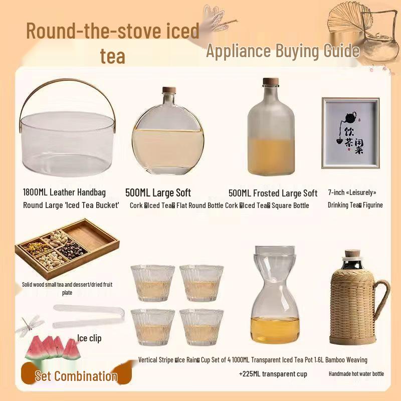 Round Stove Ice Tea Cold Brew Ceramic & Glass Tea Set - 11 Piece Outdoor