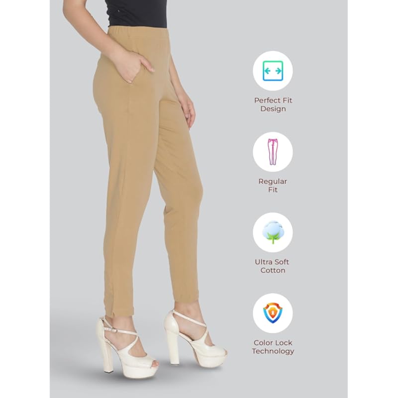 Lyra Women Solid Premium Cotton Kurtipant | Mid-Waist | Fashionwear