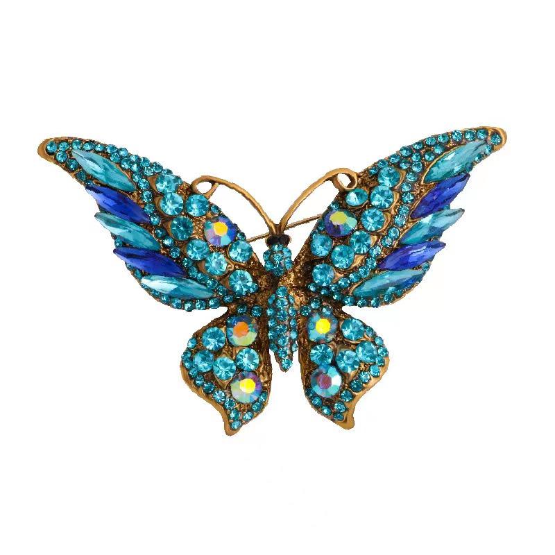 Vintage Butterfly Brooch: High-Grade Silk Scarf Buckle with Rhinestone Pin & Retro Animal Design