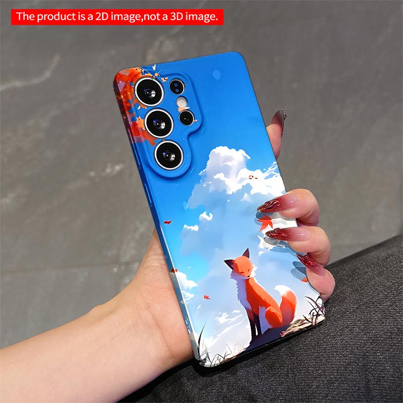 2DFlat Samsung phone case Fox Amid Falling Maple Leaves Sky Scene Applicable to Galaxy S23 S24 S25ULTRA S26 A12 A14 A15 A16 A54 A55