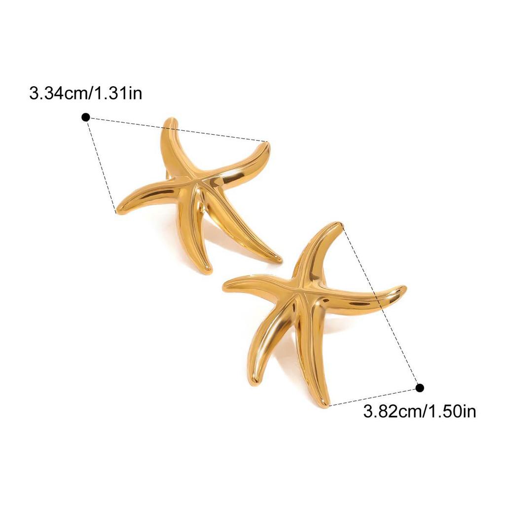 Boucles d'oreilles Anneau Étoile de Mer Style Océanique Été pour Femmes Couleur Or 18K Acier Inoxydable Bijoux de Vacances Quotidiennes Cadeau