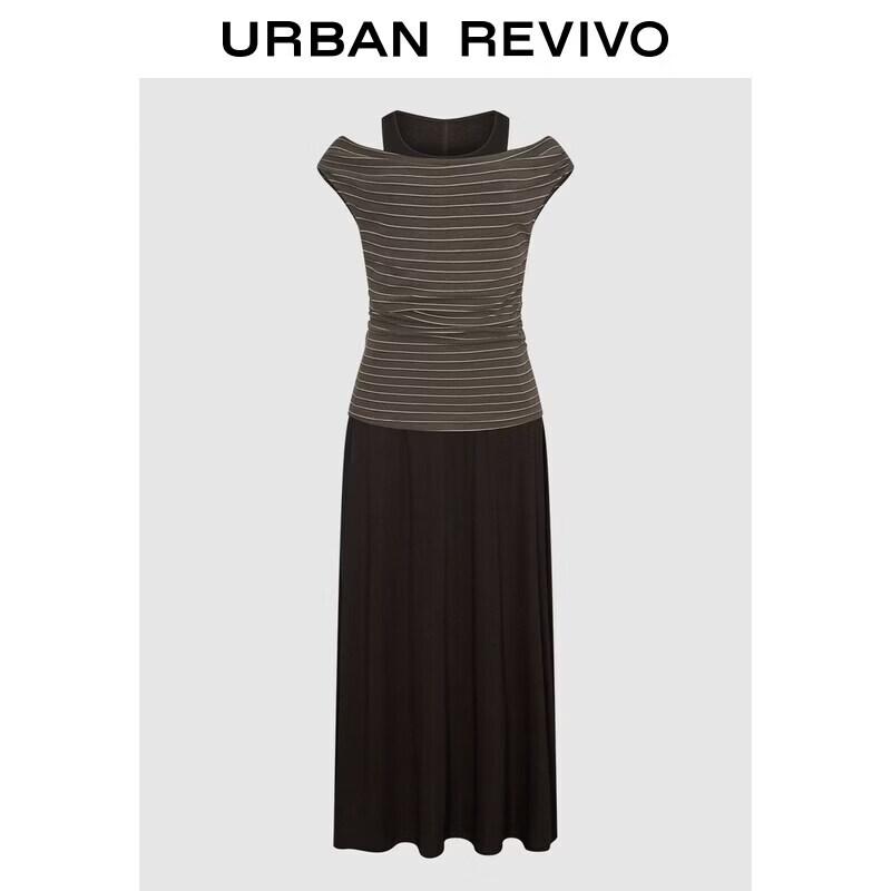 UR2026 Women s Retro Striped Two-Piece Look Dress S