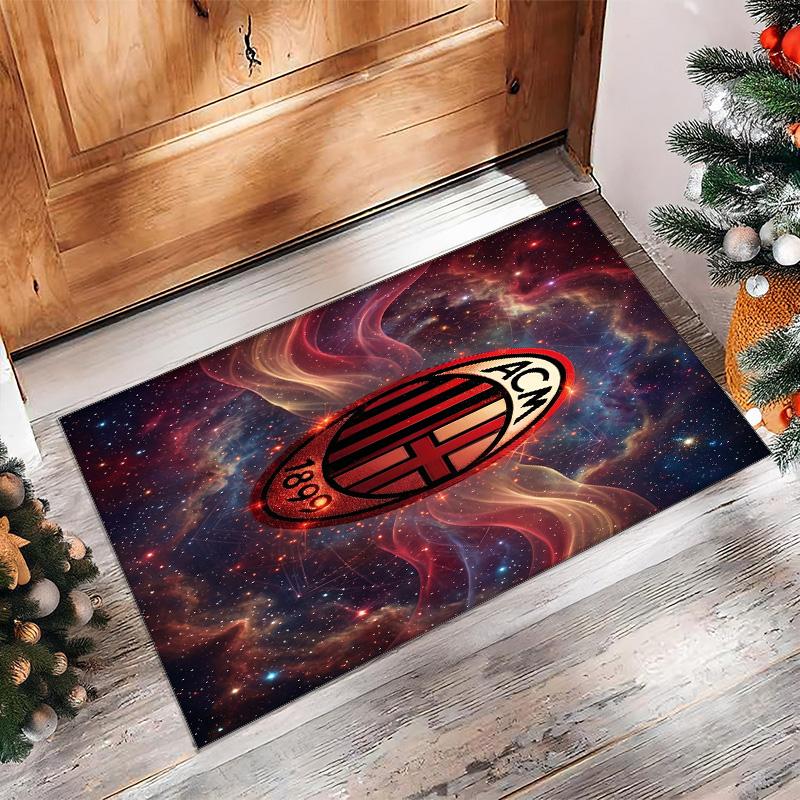 Tappeto in Flanella Stampato AC Milan Antiscivolo Morbido Poliestere Tappeto per Pavimento Tappetino Decorativo da Interno per Camera da Letto Soggiorno Divano Sala Giochi Decorazione Casa
