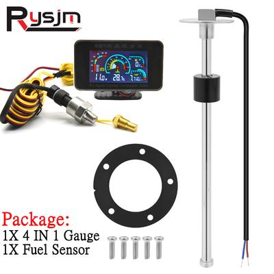 Digital LCD 4 In 1 Fuel Level Gauge + 0-190 Ohm Fuel Level Sensor Water Temperature Oil Pressure Gauge Voltmeter For Car