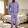 Herren-Pyjama-Set mit Reversknopfleiste und gerader Hose - Farbe Lockere Passform Nachtwäsche
