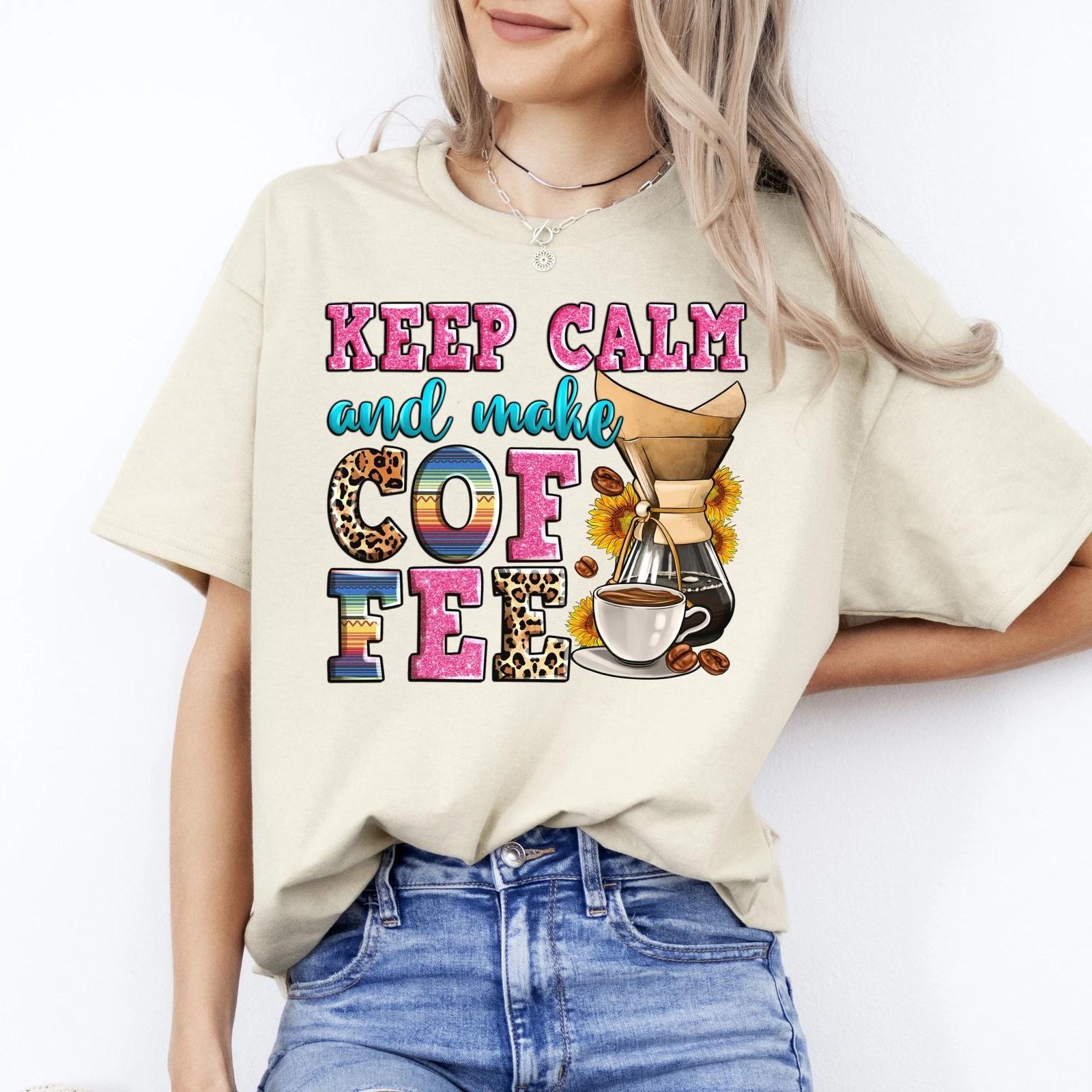Keep calm and make coffee T-Shirt gift Coffee lover Unisex tee Sand White Sport S