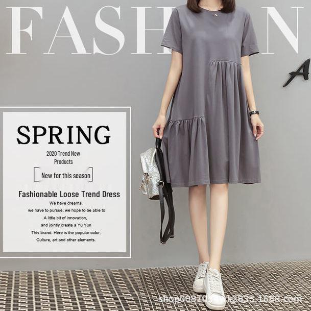 Mid-Length Korean Style Loose Plus Size Maternity Shirt Dress - Short Sleeve Summer Wear