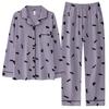 Pajamas women's pure cotton new long-sleeved trousers spring and autumn cardigan lapel can be worn out set loungewear two-piece set