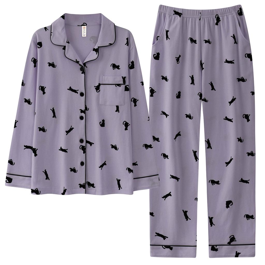 Pajamas women's pure cotton new long-sleeved trousers spring and autumn cardigan lapel can be worn out set loungewear two-piece set