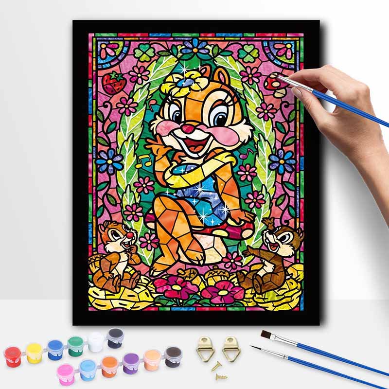 Disney Clarice Chip and Dale Stained Glass Style Oil Painting Kit Home Decor Gift 20x30cm
