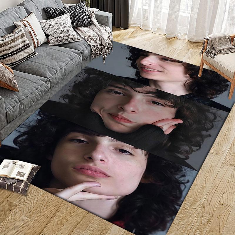 Finn Wolfhard Flannel Printed Carpet, Home Sofa Decoration for Living Room & Bedroom, Non‑Slip Play Flannel Floor Mat for Game Room
