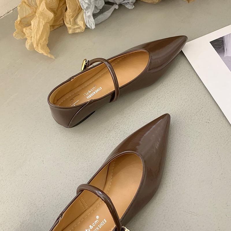 Fashion Fashion Buckle Strap Women Mary Janes Flats Shoes Pointed Toe Ladies Flats With Shoes Female Shallow Comfortable Daily Footwear