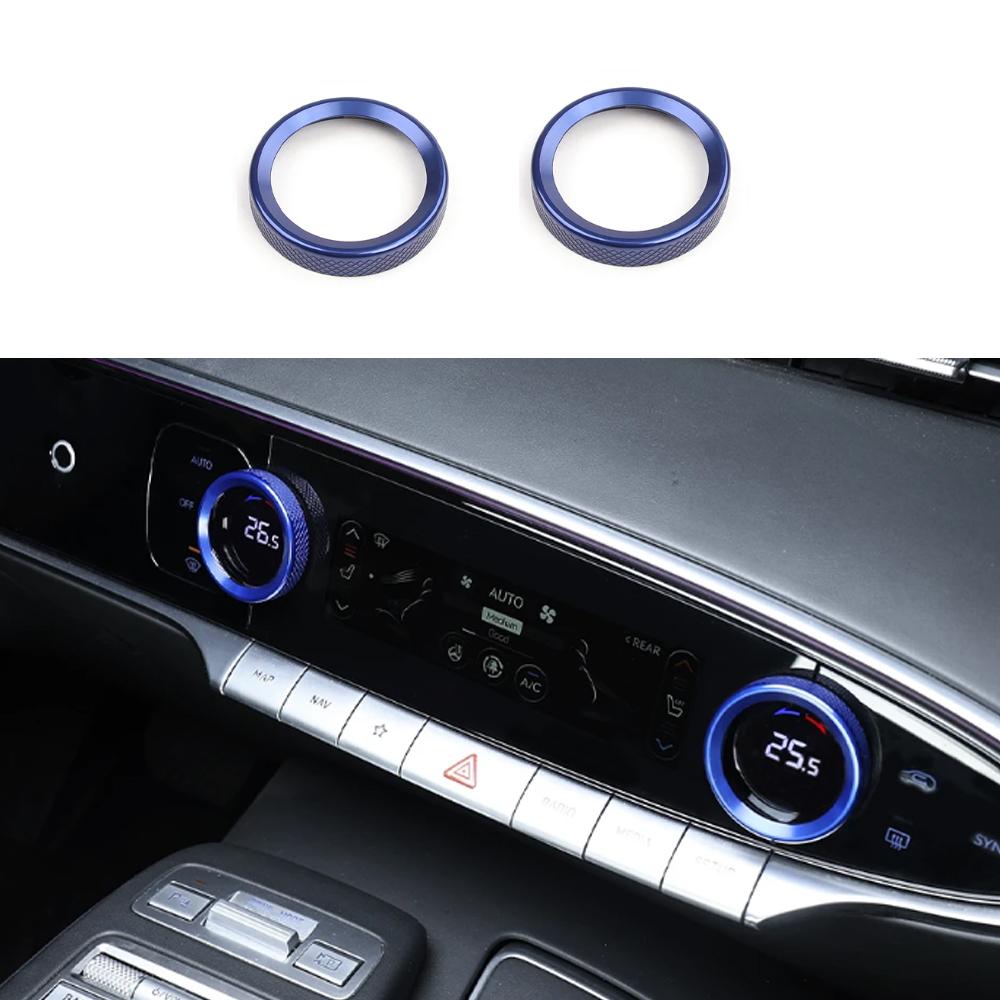 

For Genesis GV70 2026-2026 2PCS Black Red Blue Aluminum Alloy AC Knob Cover Ring Air Conditioner Trim Interior Accessories