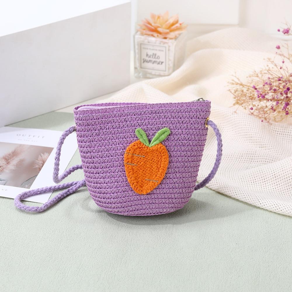 New Straw Crossbody Bag Fruit Woven Coin Purse Handbag Girls Kids